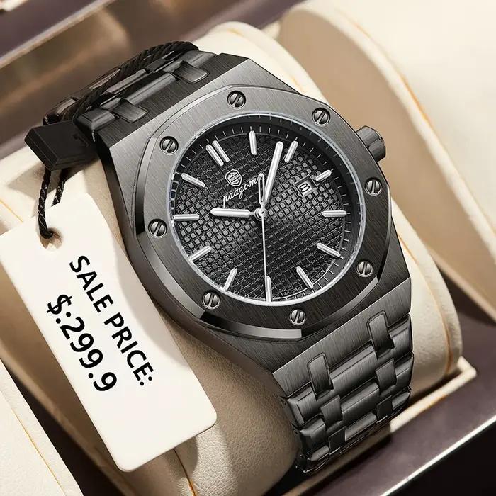 Montre homme luxe PAAZOMU étanche 50ATM acier inoxydable quartz sport élégante date semaine