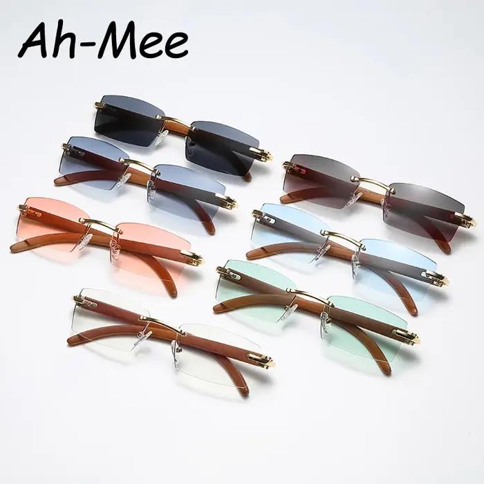 Lunettes de soleil design sans monture bois - protection anti-lumière UV400 unisexe tendance