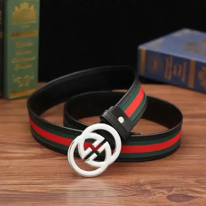 Ceinture de luxe polyvalente modèle 2026 - rayures rouges et vertes, ceinture en toile de haute qual