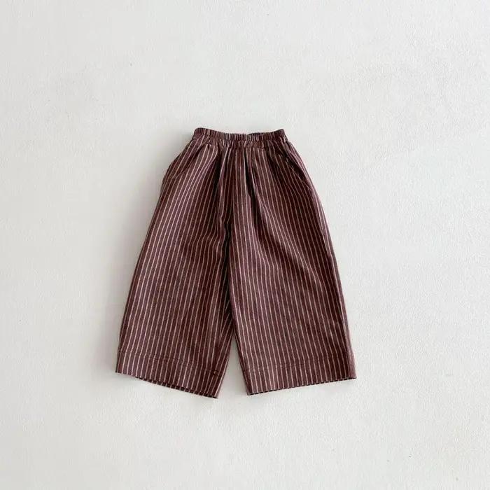 Pantalons en lin et coton à rayures pour garçons et filles