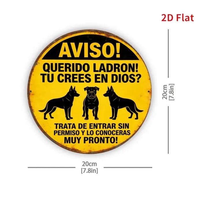 Panneau en étain HD, art mural rond en métal avec inscription « Attention aux chiens » en espagnol