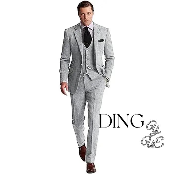 Ensemble de costume rétro 3 pièces pour hommes, en Tweed marron et gris à chevrons, coupe cintrée, T