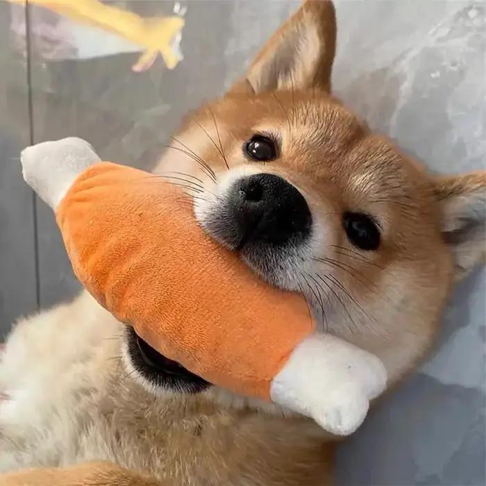 Lot de 3 jouets à mâcher en peluche douce et couineuse en forme de jambe de poulet pour chiens