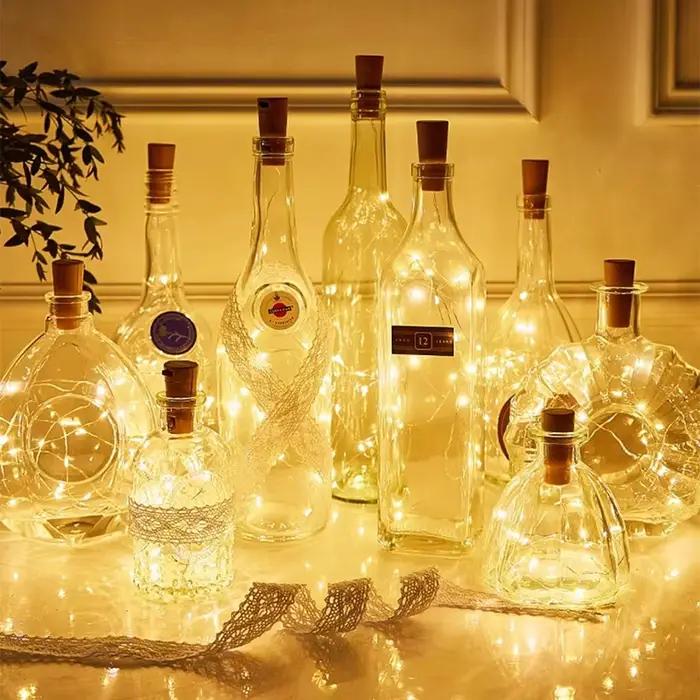 Guirlande solaire LED en fil de cuivre, 1M, imperméable, bouchon de bouteille en forme de fée, décor