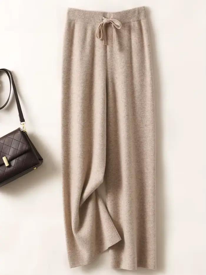 Pantalon basique doux et décontracté pour femme, avec ceinture, tricot 100% laine mérinos, populaire