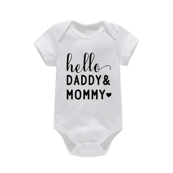 Barboteuse à manches courtes pour bébés garçons et filles, 100% coton, imprimé de lettres drôles, I