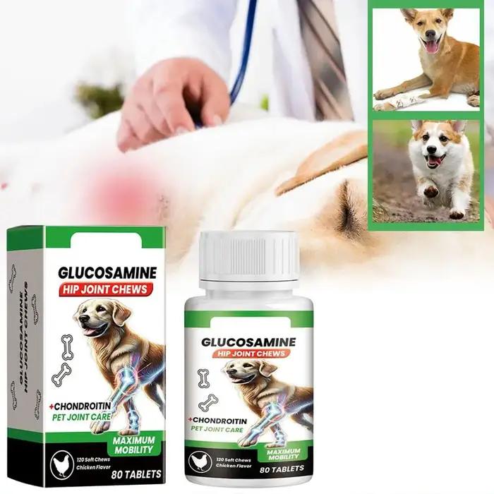 Comprimés à croquer pour chiens pour la mobilité des hanches et des articulations, glucosamine chondroïtine, 80 comprimés, améliore la vitalité, soin des articulations pour animaux de compagnie