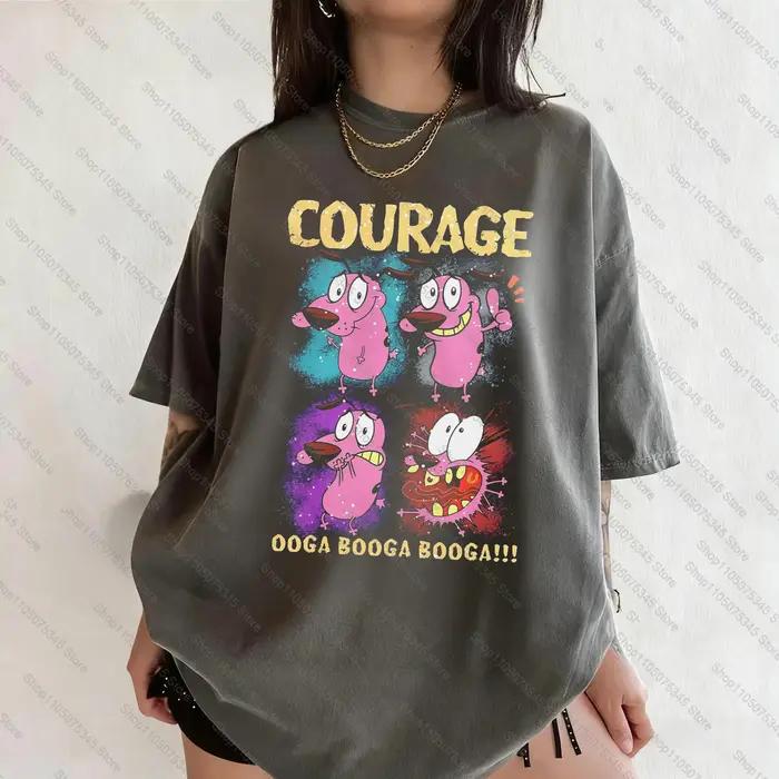 Vintage Courage le chien lâches dessin animé imprimé T-Shirt à manches courtes rétro unisexe graphique T-Shirt 90s nostalgie été Streetwear T-Shirt