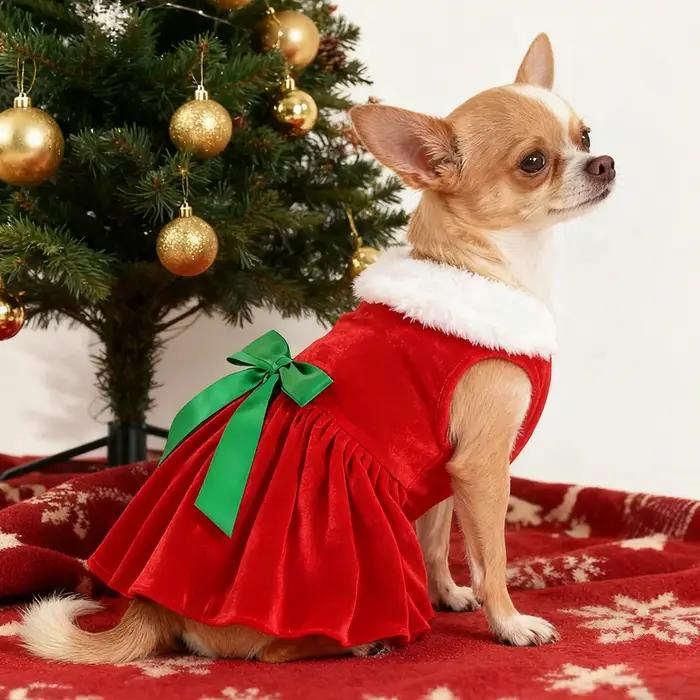 Robe de Noël pour Chien En Velours Côtelé, Costume de Fête, Tenue Cosplay Hivernale Pour Chiens Occasions Spéciales