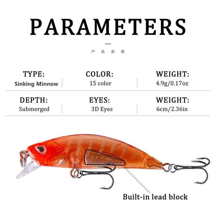 1 pièces leurre de pêche méné 4.9g 6cm Wobbler lent coulant artificiel en plastique dur appât manive