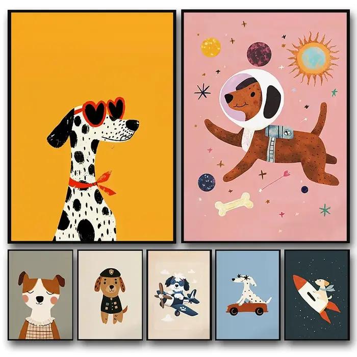 Affiche d'illustrations de chien de dessin animé coloré