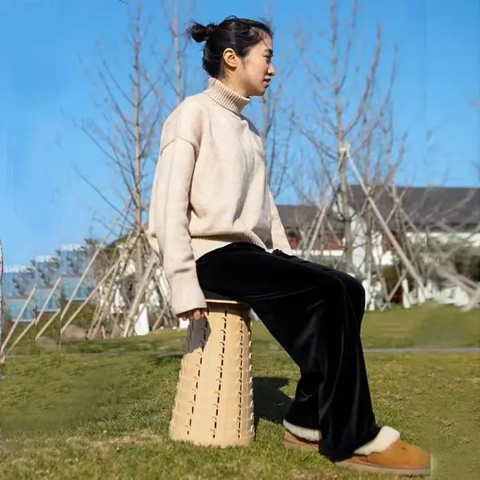 Tabouret pliant extérieur avec colle souple, résistance aux roulements, petite taille, portable, voy