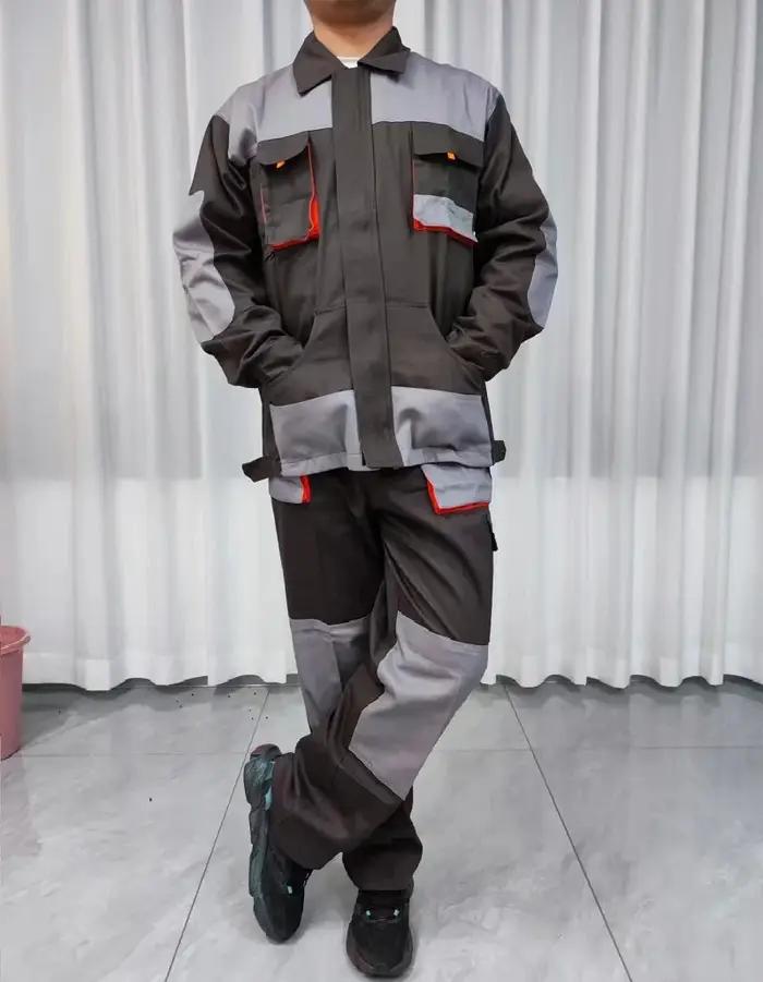 Ensemble de vêtements de travail de soudage résistants à l'usure pour homme en 100% coton trempé avec multipoches pour soudeurs et électriciens