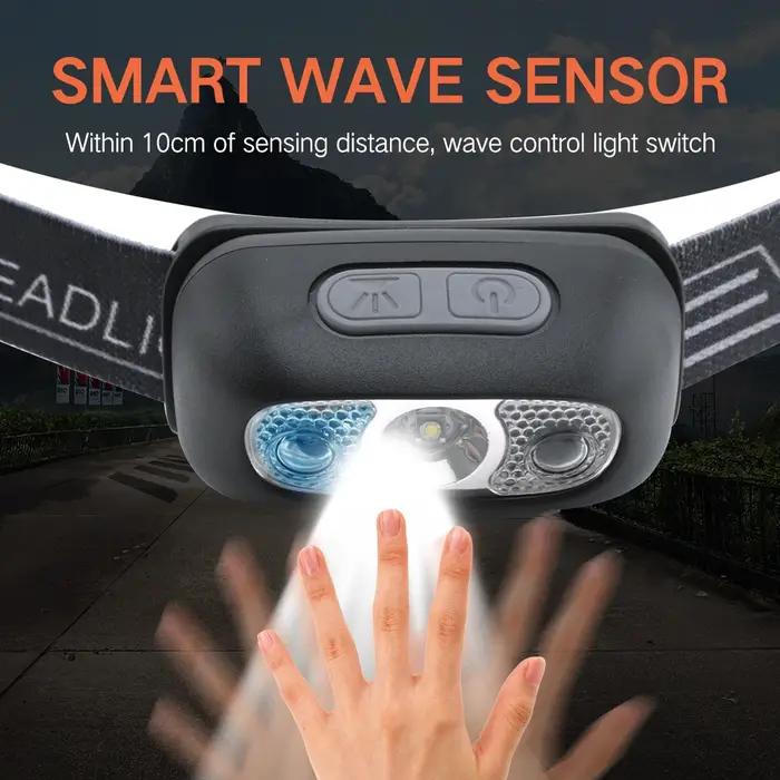Mini lampe frontale Rechargeable USB avec capteur d'onde, lampe de poche d'éclairage extérieur pour