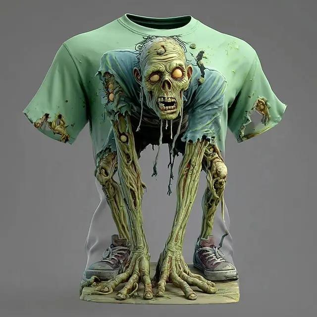 T-shirt à manches courtes pour hommes, imprimé squelette d'halloween en 3D, été, extérieur, décontra