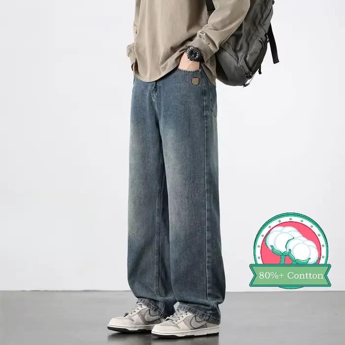 Nouveau Jean Droit Vintage pour Homme Printemps-Automne, Pantalon Décontracté de Haute Qualité, Styl