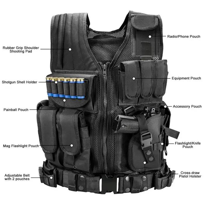 Gilet tactique Molle réglable en polyester 600D pour jeux CS, airsoft, paintball et chasse occasions spéciales