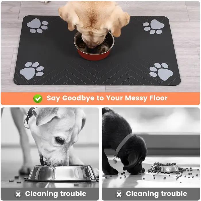Tapis d'alimentation pour chiens et chats absorbant rapide avec support en caoutchouc imperméable pour bol de nourriture et d'eau occasions spéciales pour animaux de compagnie
