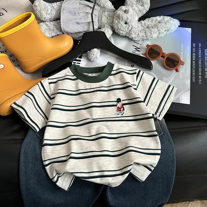 T-shirt d'été à manches courtes en coton pour enfants style vintage rayé pour garçons et filles occassions spéciales et quotidiennes