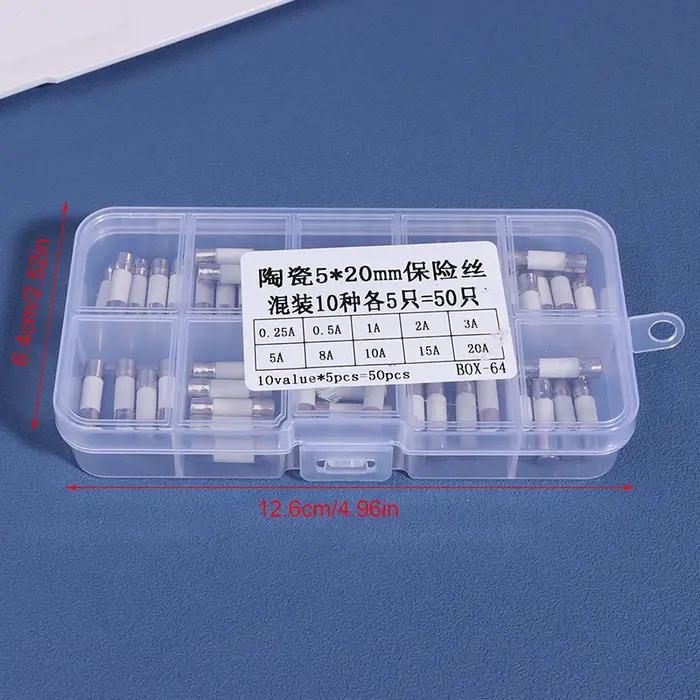 Cartouche de fusible en céramique en boîte, 100 pièces, 5MM X 20MM, coup lent T 0,25a 0,5a 1A 2A 3A