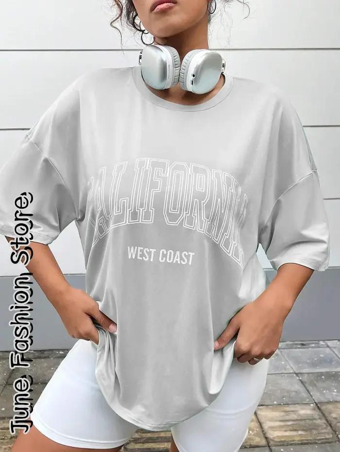 Été femmes californie côte ouest T-Shirt mode lettre à manches courtes vêtements femme Vintage hauts t-shirts décontract