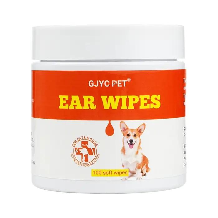 Lingettes humides pour oreilles d'animaux de compagnie non toxiques anti-acariens soulageant les démangeaisons pour chiens chats 100 pièces hygiène auditive durable