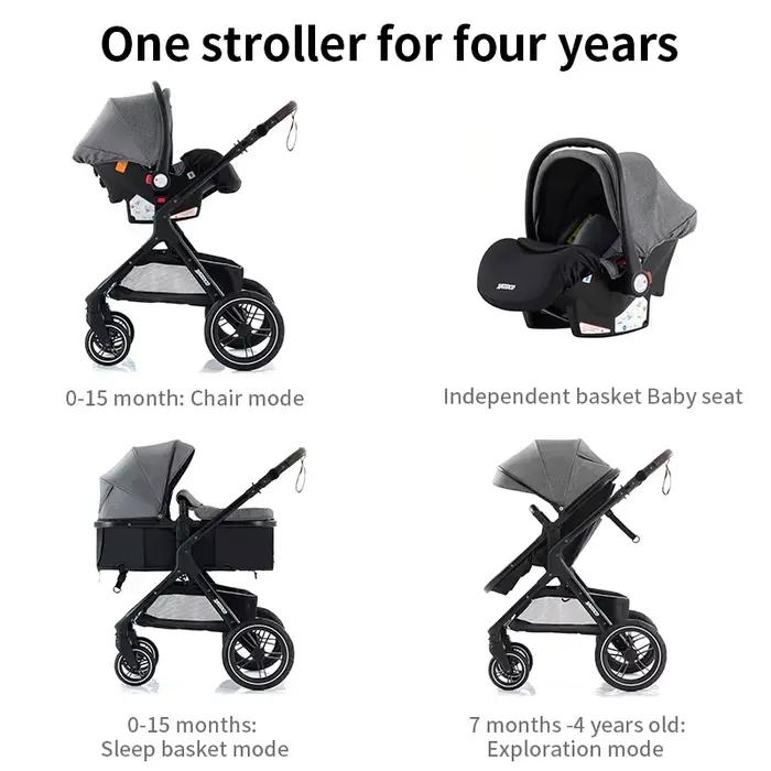Poussette bébé 3 en 1 la plus récente, légère, avec siège haute, châssis en aluminium, système de vo