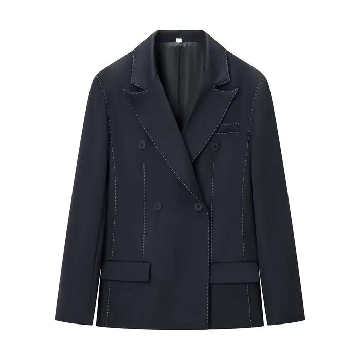 Blazer rayé pour femme, décontracté, ample, à revers, double boutonnage, manches longues, veste de b