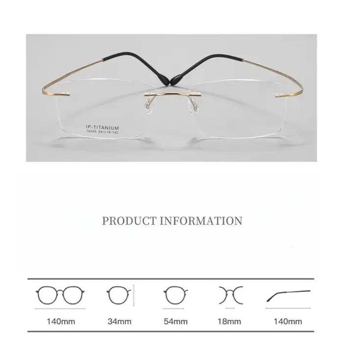 Monture de lunettes sans monture en titane pur ultra-léger pour hommes, affaires carrées, contrevena