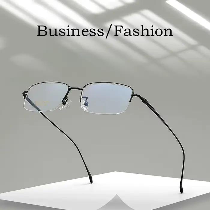 YIMARUILI Ultra-léger affaires luxe optique-lunetterie rétro carré pur titane Prescription demi-mont