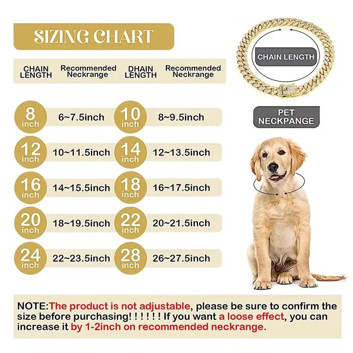 Collier chaîne pour chien en strass, métal or fort, lien cubain, collier de luxe en diamant pour chi