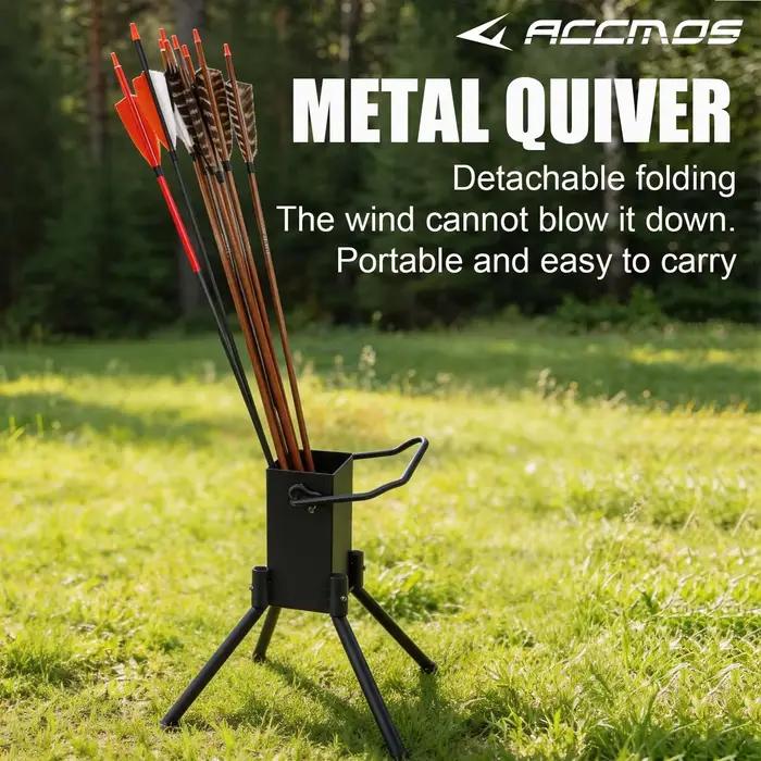 Support de sol pour arc de tir à l'arc avec carquois intégré en acier carbone robuste pour le tir en extérieur