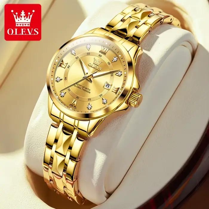 Montre femme OLEVS luxe or petit cadran - Étanche acier inoxydable bracelet losange date