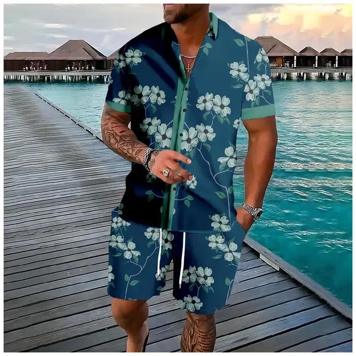 Chemise hawaïenne flamant cocotier impression 3d