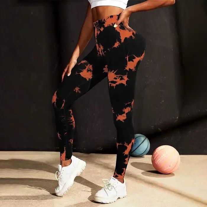 Leggings d'entraînement sans couture Tie Dye pour femmes, taille haute, pantalons de Yoga