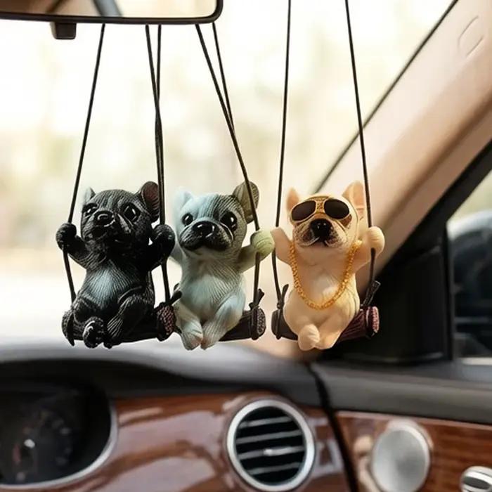 Nouvel Ornement de Rétroviseur Auto en Résine Bouledogue