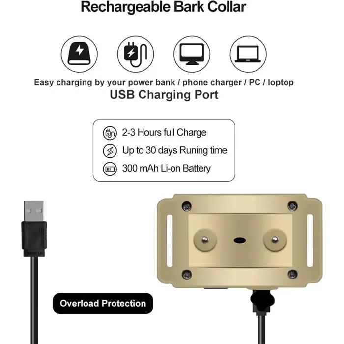 Collier de dressage pour chien, collier anti-aboiement automatique, collier anti-aboiement pour chien rechargeable par USB, collier de dressage pour chien avec choc électrique et bip sonore 