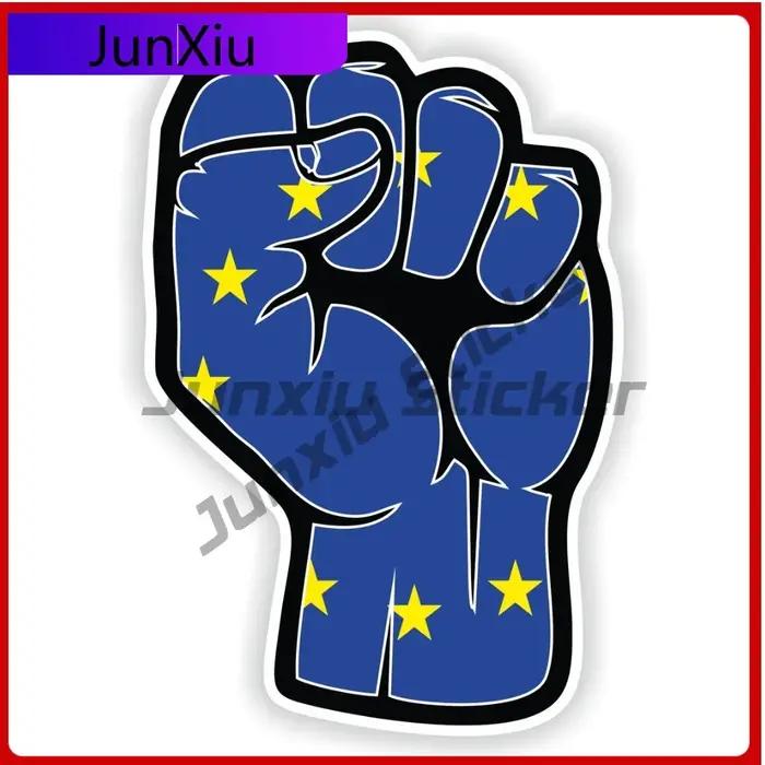 Autocollant de main de poing de drapeau de l'union européenne