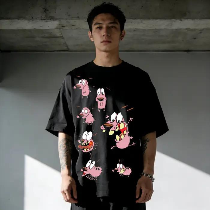 Vintage Courage le chien lâches dessin animé imprimé T-Shirt à manches courtes rétro unisexe graphique T-Shirt 90s nostalgie été haut