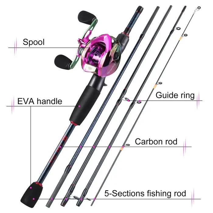 Sougayilang cannes à pêche et moulinets 5 sections canne en carbone Baitcasting moulinet voyage cann