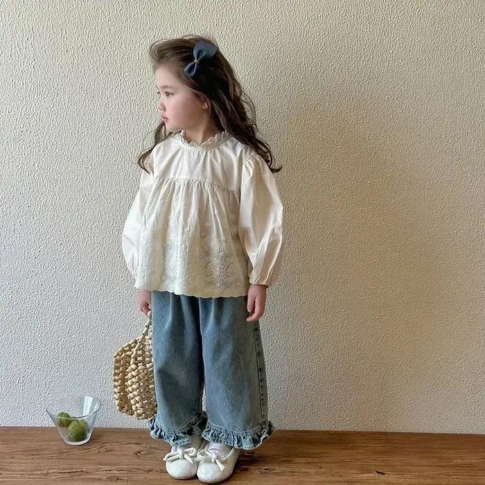 Jean à Jambes Larges en Dentelle pour Fille, Pantalon Décontracté, Doux et Adorable, à la Mode, Nouv