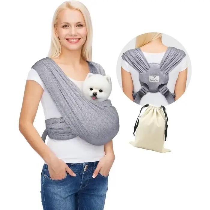 Écharpe mains libres pour petits animaux en coton doux gris foncé ou noir pour chiens et chats occaions spéciales promenade quotidienne excursion plage