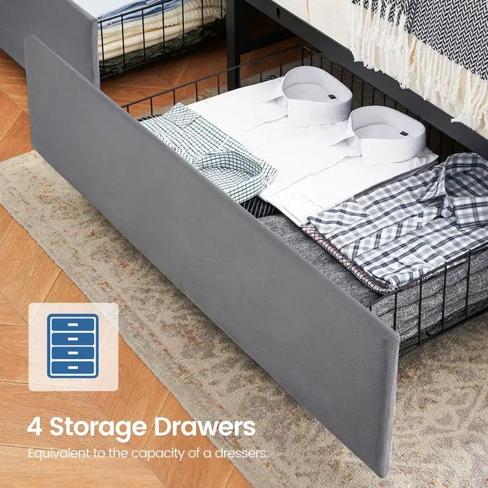 Cadre de lit avec 4 wers de proximité de stockage et station de recharge, avec planche de sauna de s