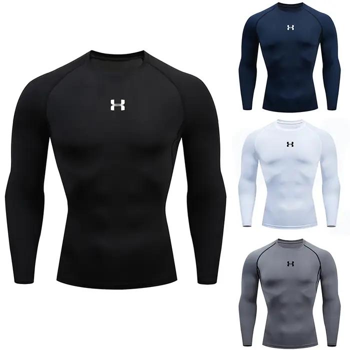 T-shirt de compression à manches longues pour homme, séchage rapide, coupe ajustée, idéal pour l'ent