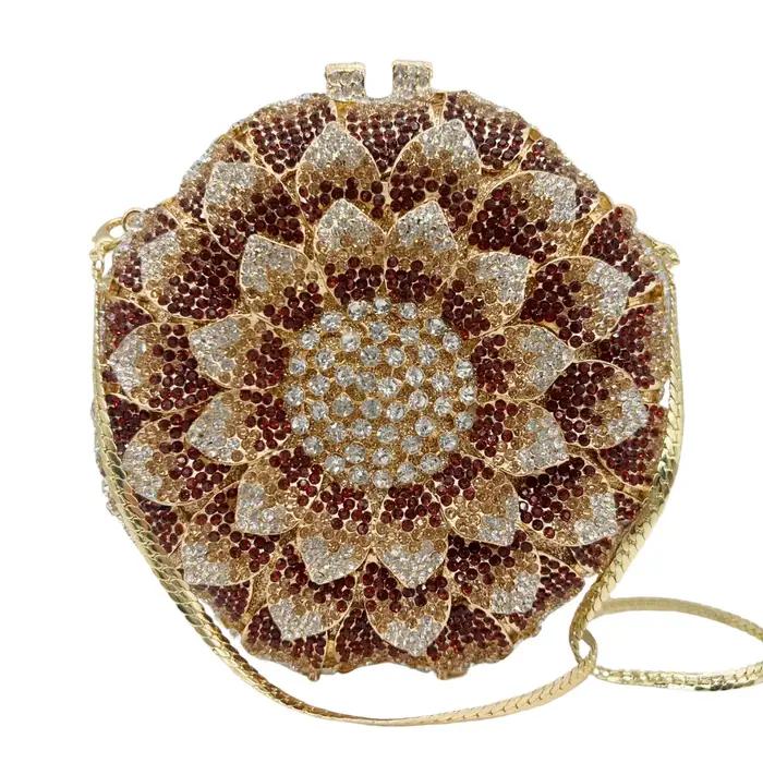 Sac de soirée de mariage pour femmes, de luxe, en forme de tournesol, creux, pavé complet, perles sc
