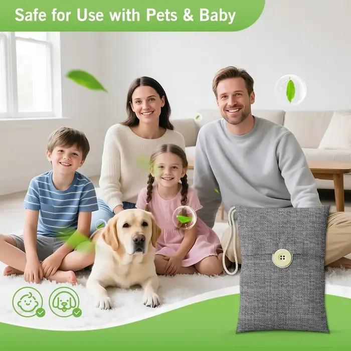 Sac de charbon de bambou activé pour purifier l'air et éliminer les odeurs pour maison et voiture en gris foncé ivoire lavande orange vert