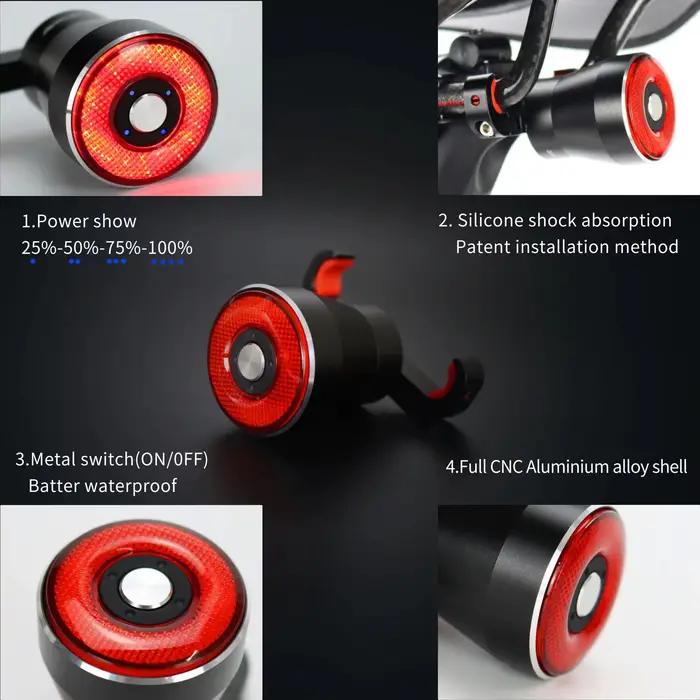 Feu arrière de vélo intelligent avec détection de freinage automatique, étanche IPx6, charge LED, fe