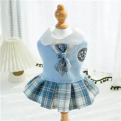 Robe pour chien de style collégial pour petits chiens, jupe à carreaux, rose, bleu, vert, vêtements