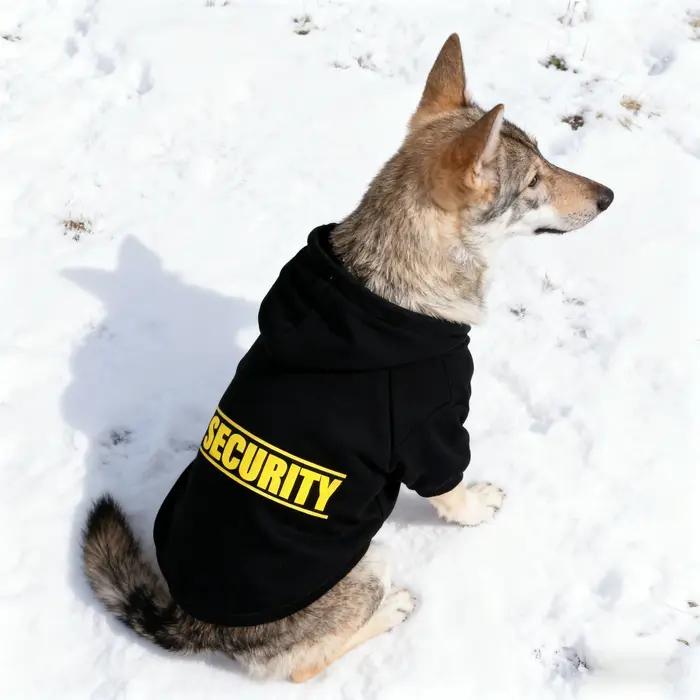 Sweat à capuche pour animaux de compagnie pour chiens de taille moyenne à grande | Noir classique avec imprimé SECURITY