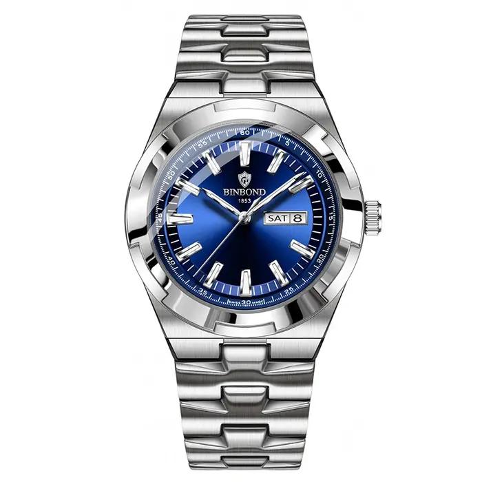 Montre homme BINBOND mode calendrier lumière nuit étanche acier affaires loisirs